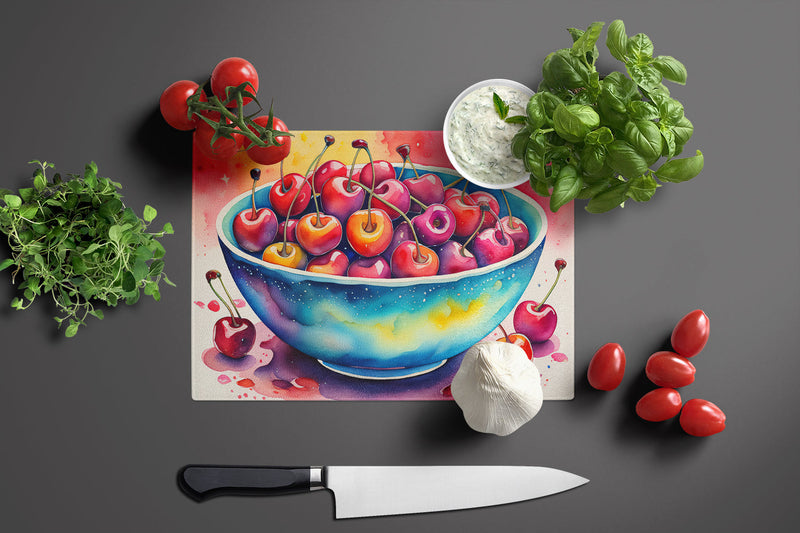 Colorful Cherries Glass Cutting Boards – Durable, Decorative Kitchen Art Large