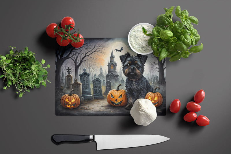 Affenpinscher Spooky Halloween Glass Cutting Board Large