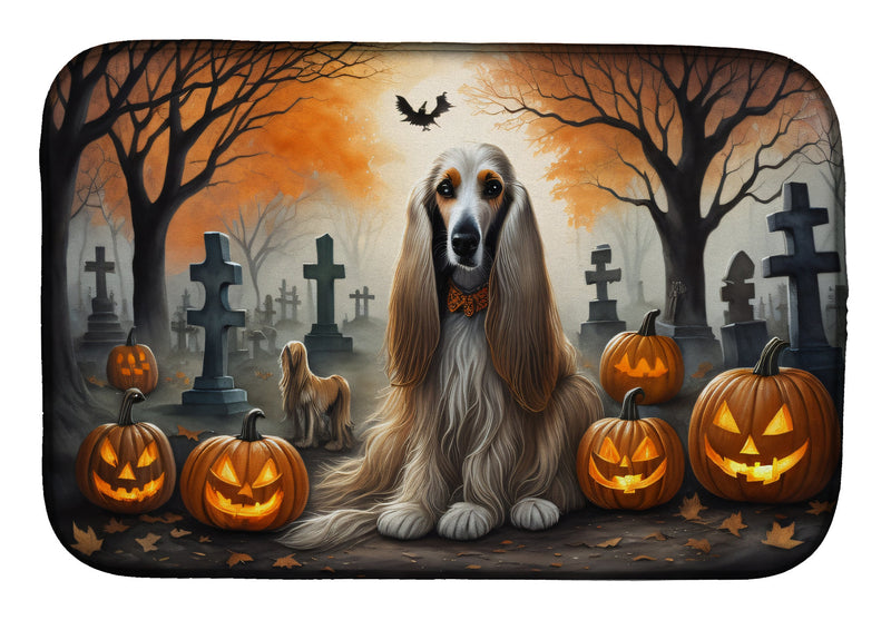 Afghan Hound Spooky Halloween Dish Drying Mat