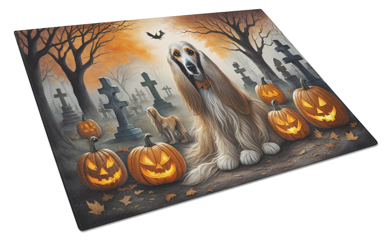 Afghan Hound Spooky Halloween Glass Cutting Board Large