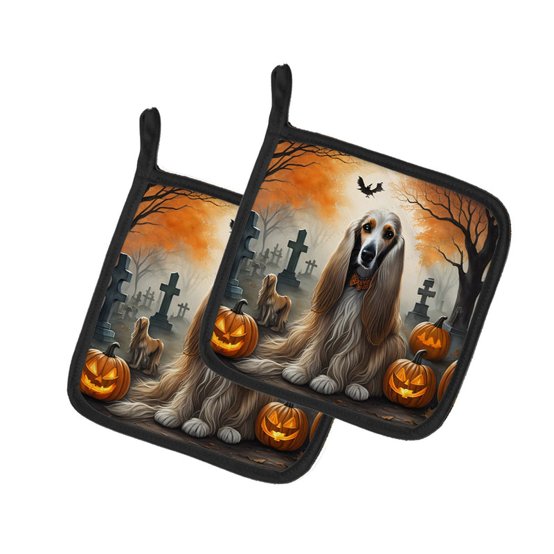 Afghan Hound Spooky Halloween Pair of Pot Holders