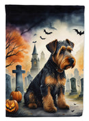 Airedale Terrier Spooky Halloween Garden Flag – Dog in Cemetery Scene