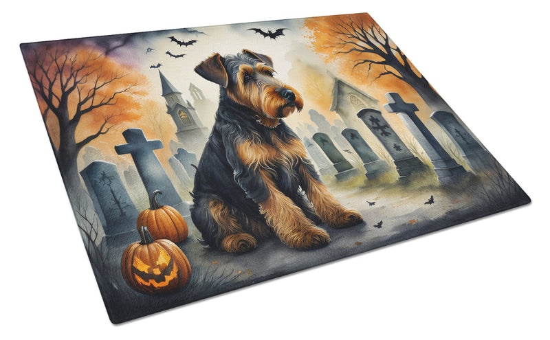 Airedale Terrier Spooky Halloween Glass Cutting Board Large