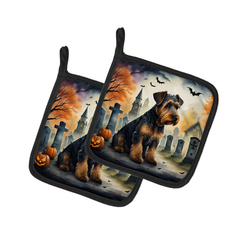 Airedale Terrier Spooky Halloween Pair of Pot Holders