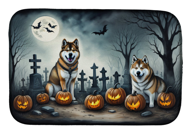 Akita Spooky Halloween Dish Drying Mat