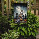 Akita Spooky Halloween Garden Flag – Dog in Cemetery Scene