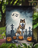 Akita Spooky Halloween Garden Flag – Dog in Cemetery Scene