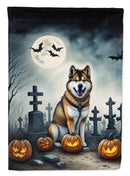 Akita Spooky Halloween Garden Flag – Dog in Cemetery Scene
