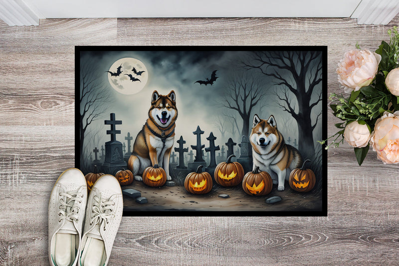 Akita Spooky Halloween Doormat 18x27