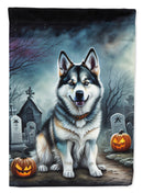 Alaskan Malamute Spooky Halloween Garden Flag – Dog in Cemetery Scene