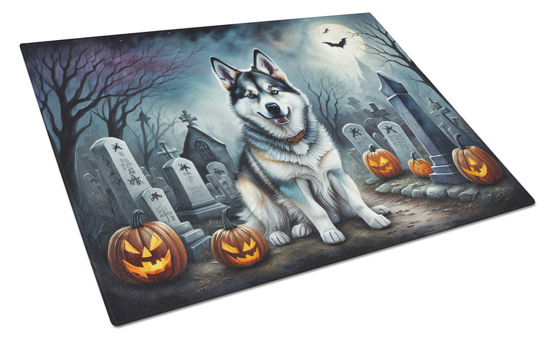 Alaskan Malamute Spooky Halloween Glass Cutting Board Large