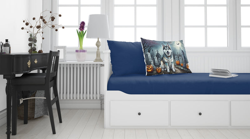 Alaskan Malamute Spooky Halloween Fabric Standard Pillowcase – Artistic Decorative Front, White Back