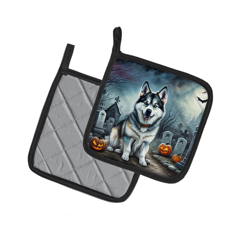 Alaskan Malamute Spooky Halloween Pair of Pot Holders