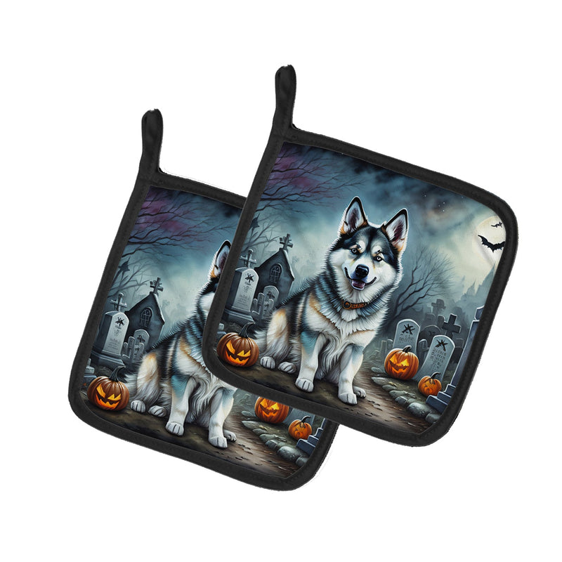 Alaskan Malamute Spooky Halloween Pair of Pot Holders