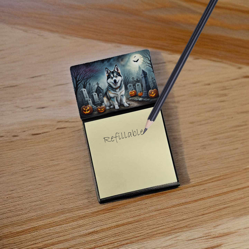Alaskan Malamute Spooky Halloween Sticky Note Holder- Refiilable Desk Accessory Note Pad