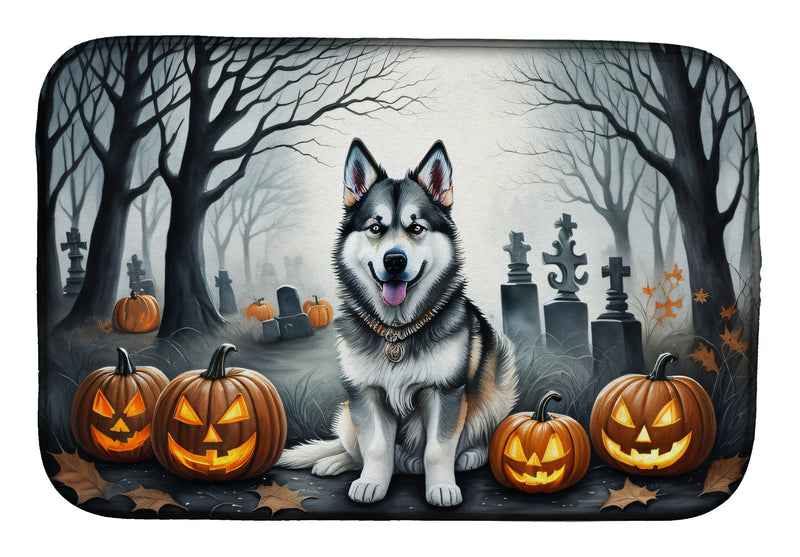 Alaskan Malamute Spooky Halloween Dish Drying Mat
