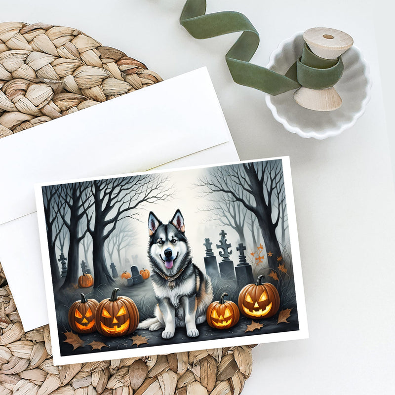 Alaskan Malamute Spooky Halloween Greeting Cards and Envelopes Pack of 8