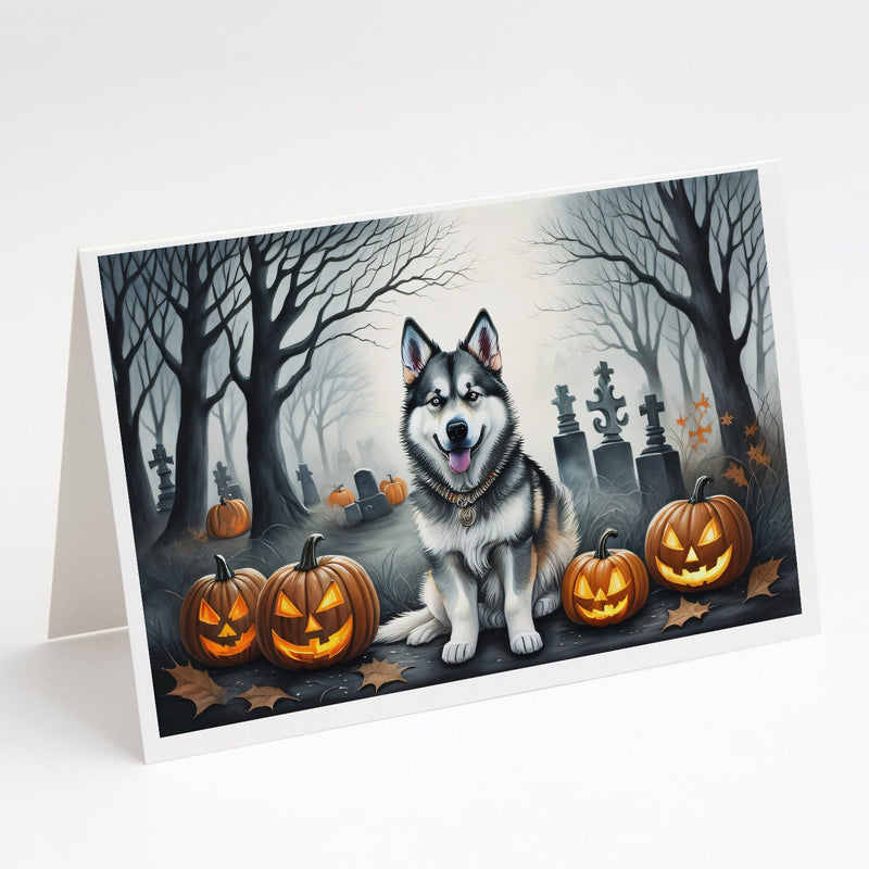 Alaskan Malamute Spooky Halloween Greeting Cards and Envelopes Pack of 8