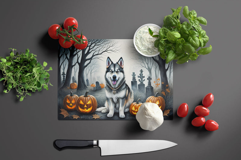 Alaskan Malamute Spooky Halloween Glass Cutting Board Large