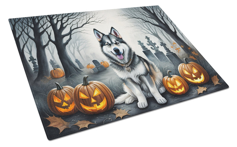 Alaskan Malamute Spooky Halloween Glass Cutting Board Large