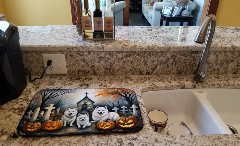 American Eskimo Spooky Halloween Dish Drying Mat