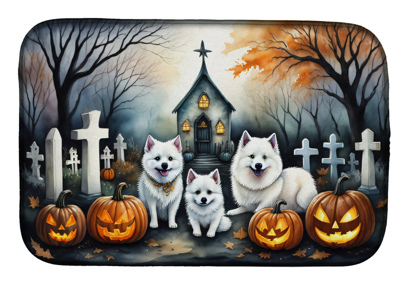 American Eskimo Spooky Halloween Dish Drying Mat