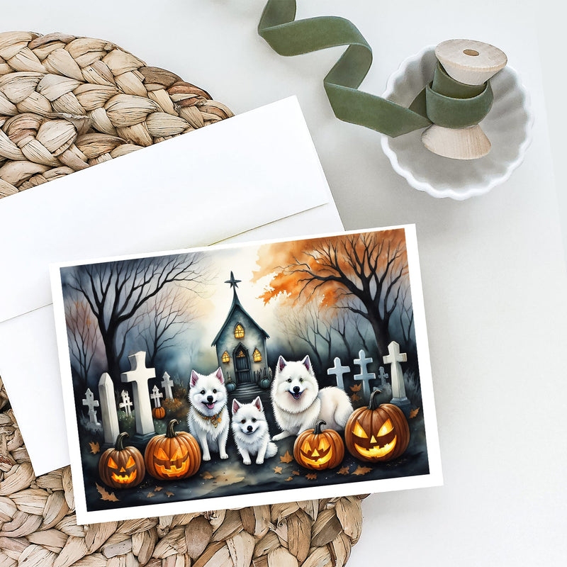 American Eskimo Spooky Halloween Greeting Cards -  Blank Note Cards – 8-Pack of Artist-Designed Cards with Envelopes