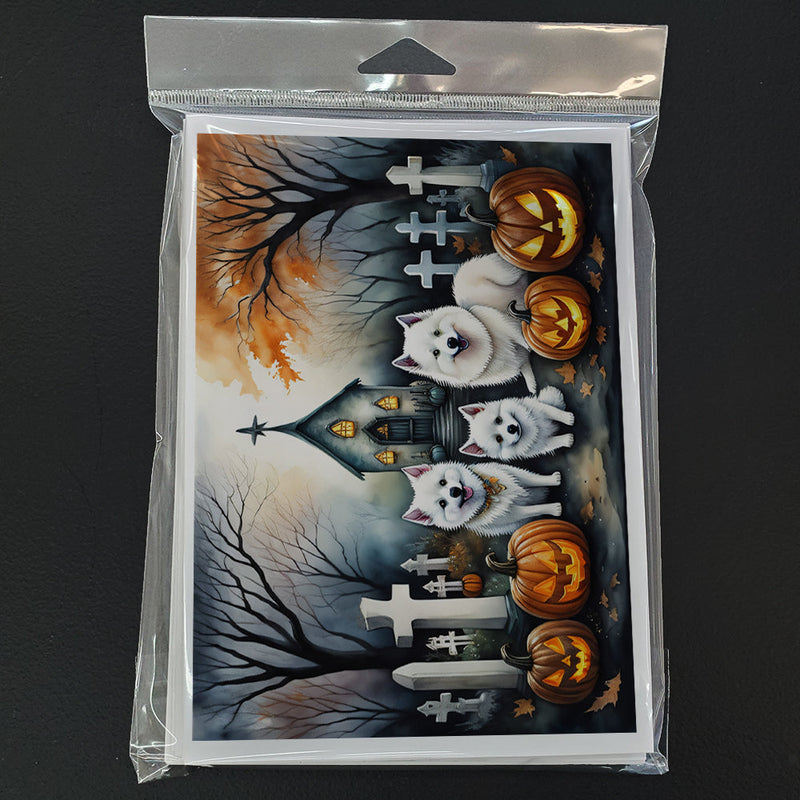 American Eskimo Spooky Halloween Greeting Cards -  Blank Note Cards – 8-Pack of Artist-Designed Cards with Envelopes