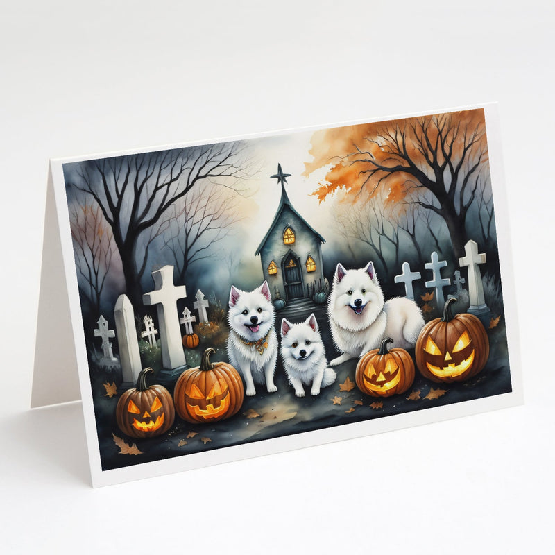 American Eskimo Spooky Halloween Greeting Cards -  Blank Note Cards – 8-Pack of Artist-Designed Cards with Envelopes