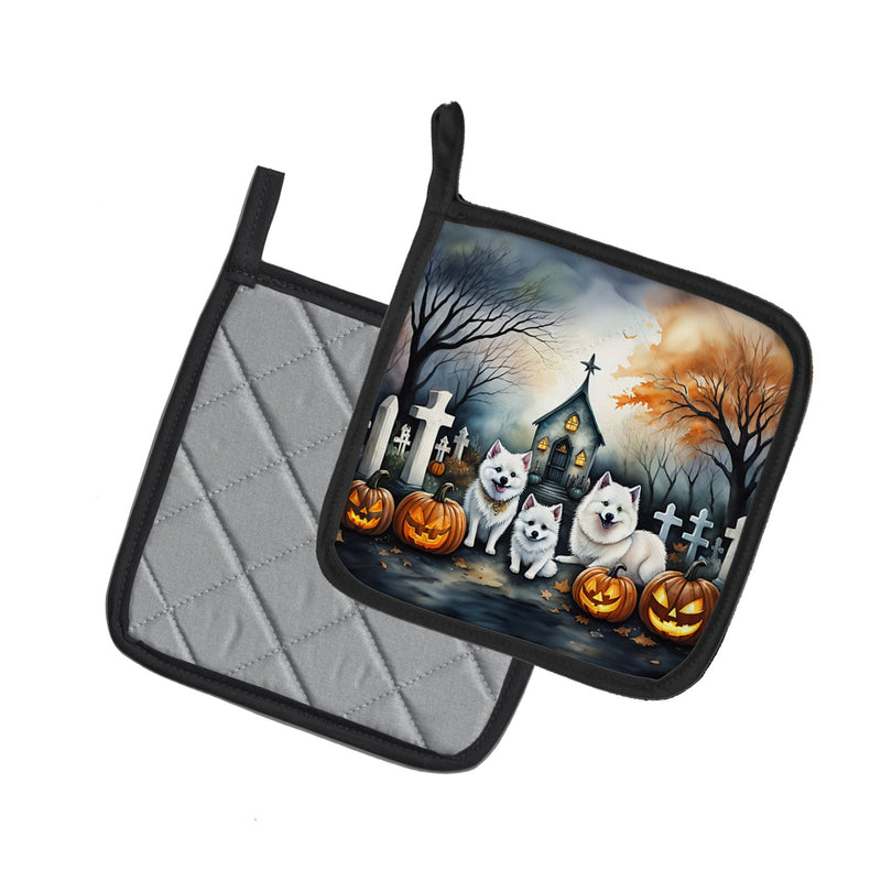 American Eskimo Spooky Halloween Pot Holders - Set of 2 Decorative Kitchen Helpers | Made in the USA
