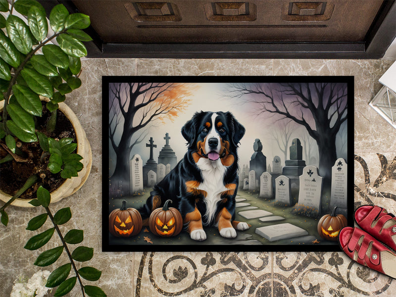 Bernese Mountain Dog Spooky Halloween Doormat 18x27