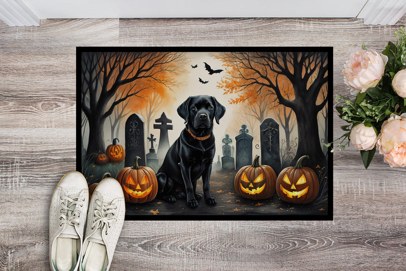 Black Labrador Retriever Spooky Halloween Doormat 18x27