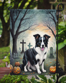 Border Collie Spooky Halloween Garden Flag – Dog in Cemetery Scene