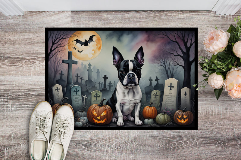 Boston Terrier Spooky Halloween Indoor or Outdoor Mat 24x36