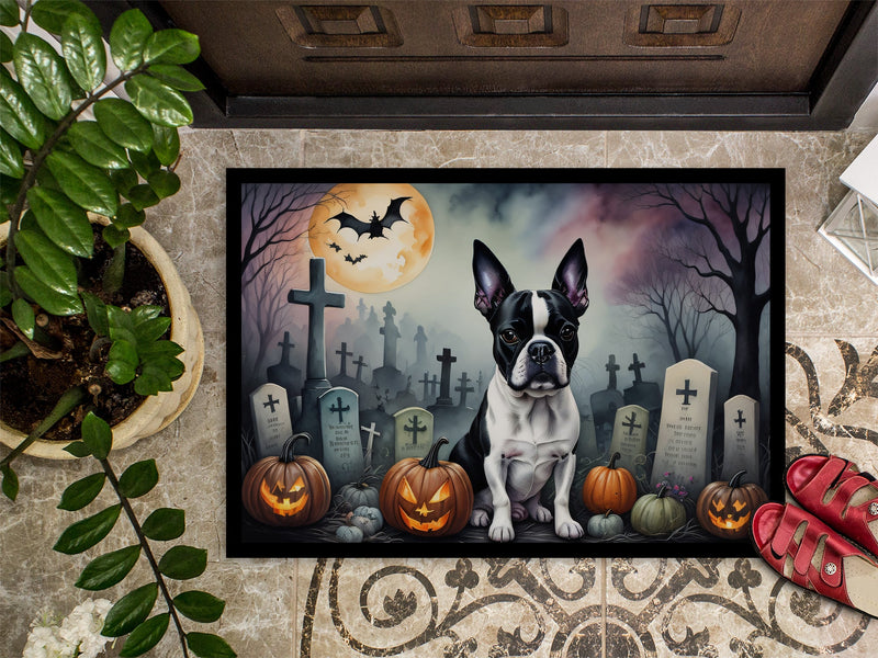 Boston Terrier Spooky Halloween Indoor or Outdoor Mat 24x36