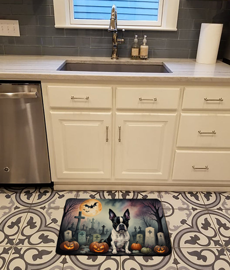 Boston Terrier Spooky Halloween Memory Foam Kitchen Mat