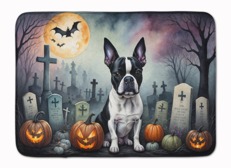 Boston Terrier Spooky Halloween Memory Foam Kitchen Mat