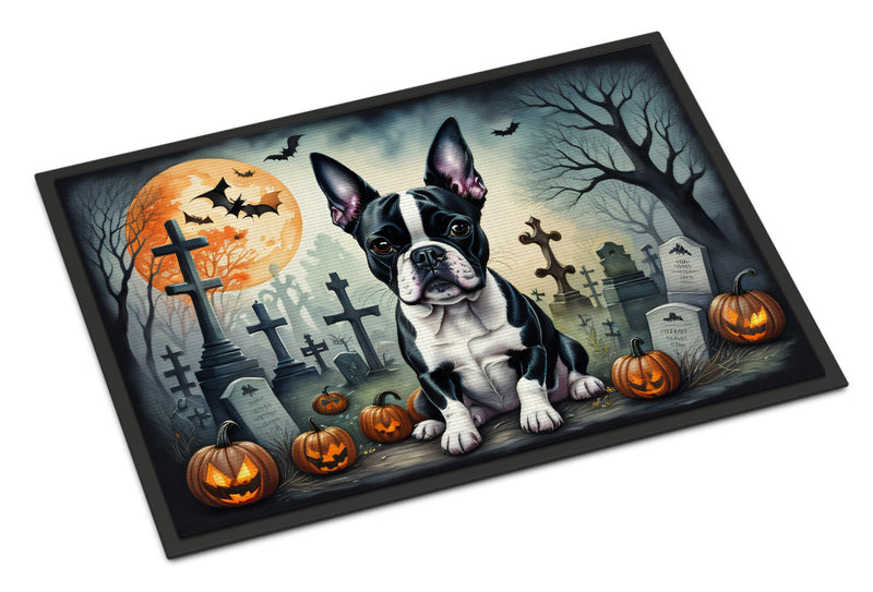 Boston Terrier Spooky Halloween Indoor or Outdoor Mat 24x36