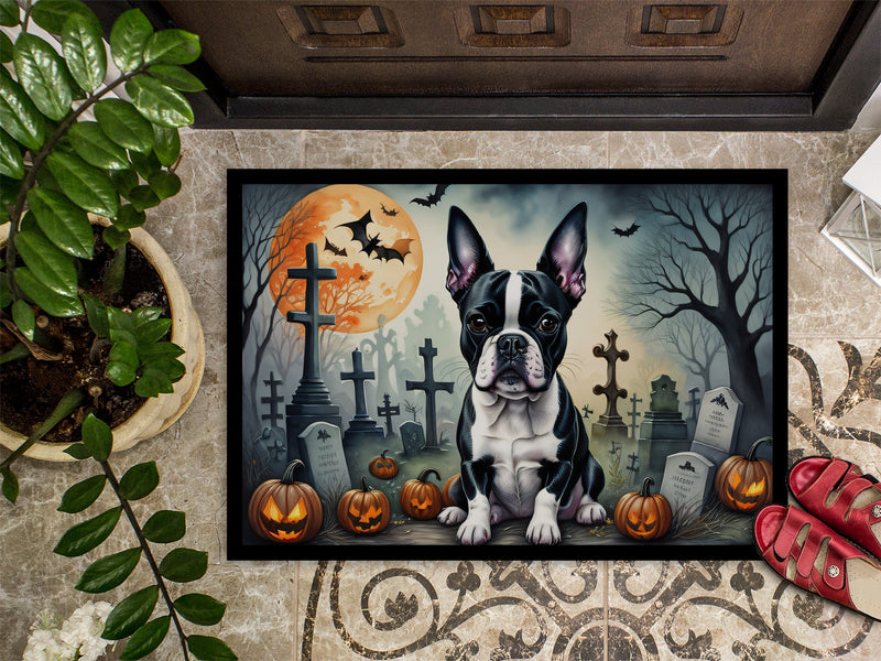 Boston Terrier Spooky Halloween Doormat 18x27