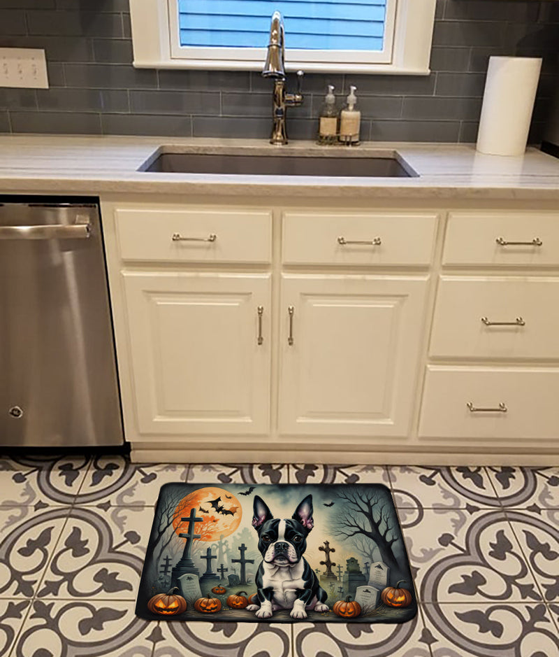 Boston Terrier Spooky Halloween Memory Foam Kitchen Mat