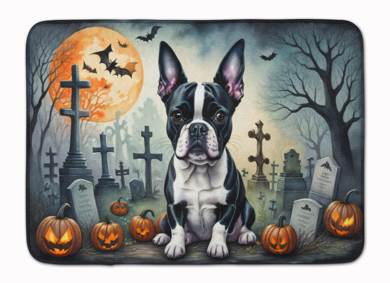 Boston Terrier Spooky Halloween Memory Foam Kitchen Mat