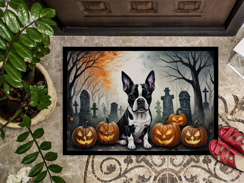 Boston Terrier Spooky Halloween Doormat 18x27