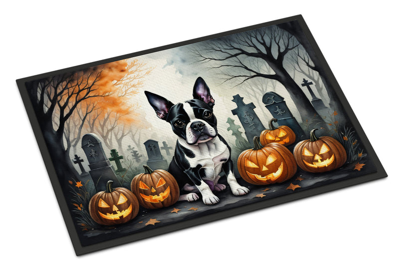 Boston Terrier Spooky Halloween Doormat 18x27