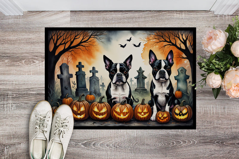 Boston Terrier Spooky Halloween Indoor or Outdoor Mat 24x36