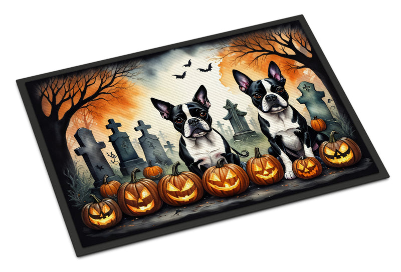 Boston Terrier Spooky Halloween Indoor or Outdoor Mat 24x36