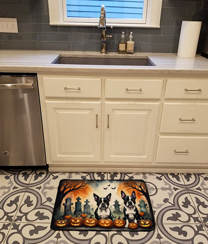 Boston Terrier Spooky Halloween Memory Foam Kitchen Mat