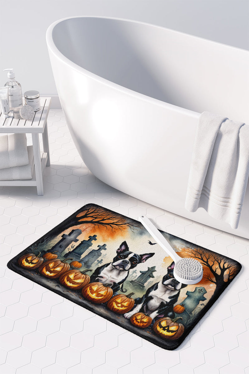 Boston Terrier Spooky Halloween Memory Foam Kitchen Mat