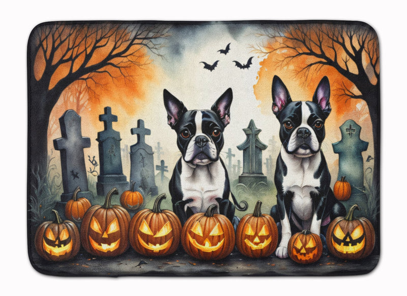 Boston Terrier Spooky Halloween Memory Foam Kitchen Mat