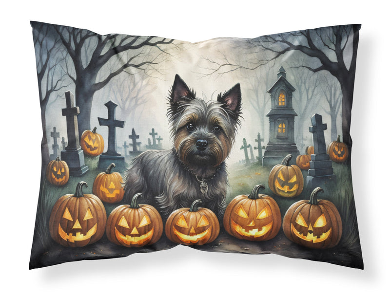 Cairn Terrier Spooky Halloween Fabric Standard Pillowcase – Artistic Decorative Front, White Back