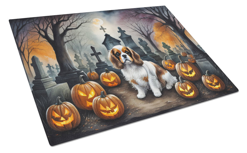 Cavalier Spaniel Spooky Halloween Glass Cutting Boards – Durable, Decorative Kitchen Art Large